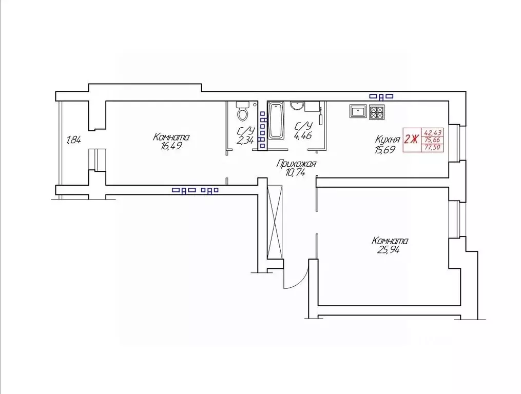 2-к кв. Вологодская область, Череповец Устюженская ул., 14 (77.5 м) - Фото 0