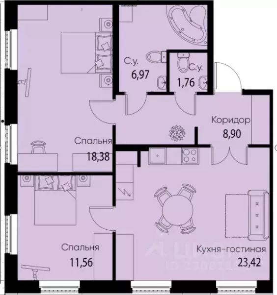 3-к кв. Санкт-Петербург Благодатная ул., 50 (70.99 м) - Фото 0