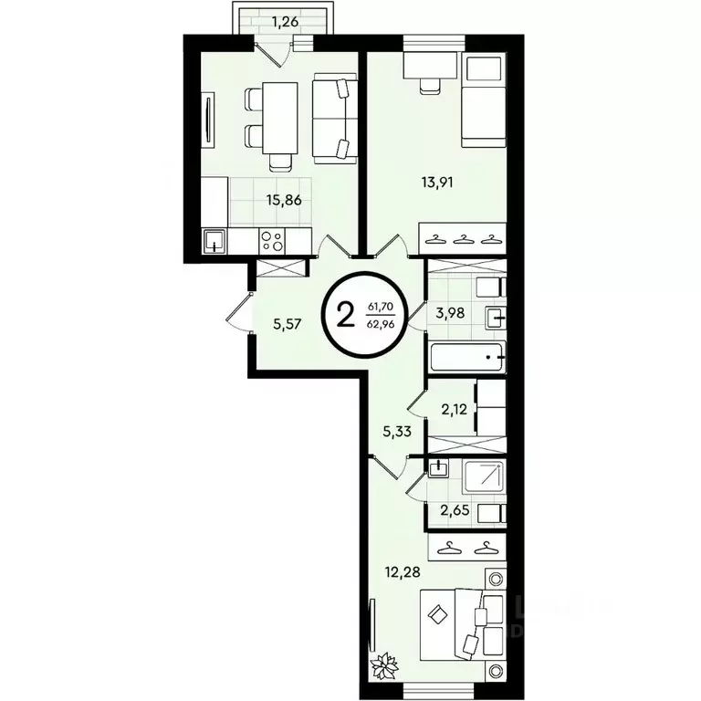 2-к кв. Тюменская область, Тюмень ул. Александра Звягина, 2 (62.96 м) - Фото 1