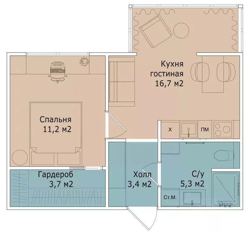 2-к кв. Санкт-Петербург Белоостровская ул., 10к1 (42.0 м) - Фото 1