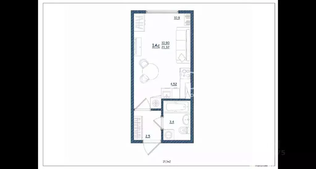 Студия Ярославская область, Ярославль ул. Дядьковская, 16А (21.3 м) - Фото 2