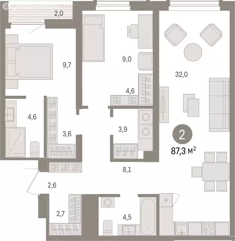 2-комнатная квартира: Новосибирск, улица Аэропорт (87.26 м) - Фото 1