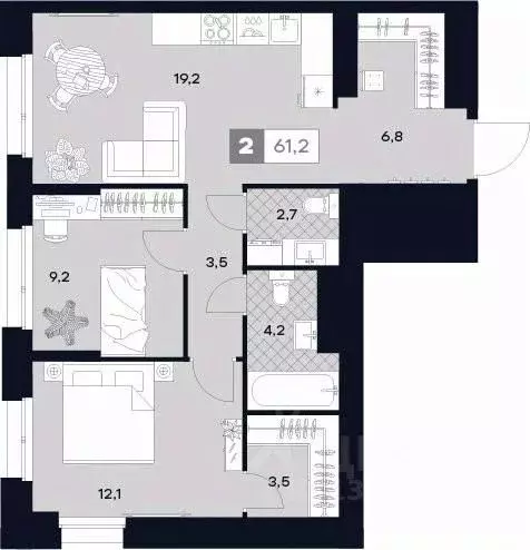 2-к кв. Москва Лодочная ул., 27К2 (61.2 м) - Фото 0
