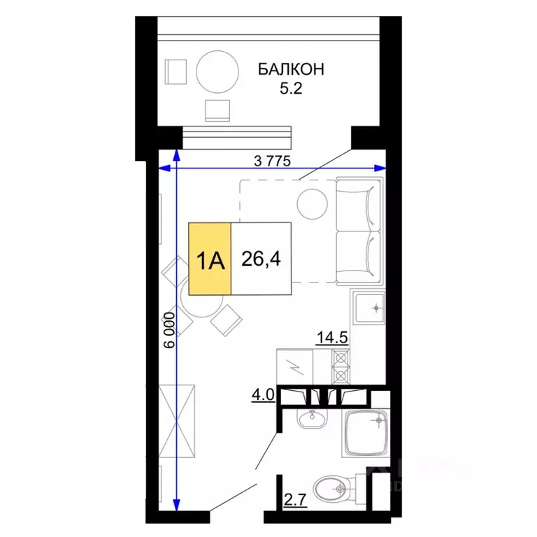 1-к кв. Краснодарский край, Анапа проезд Сосновый (26.4 м) - Фото 1