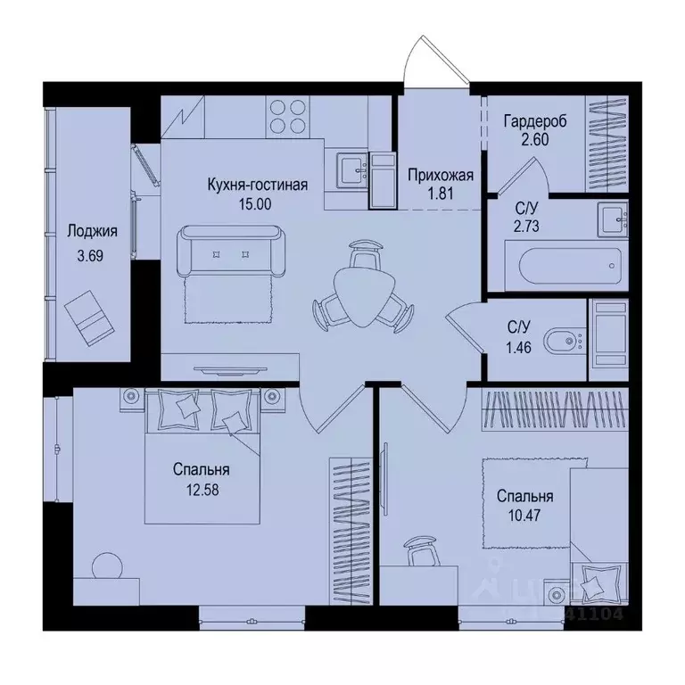 2-к кв. Ленинградская область, Всеволожский район, Заневское городское ... - Фото 1