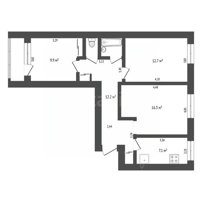 3-к кв. Амурская область, Благовещенск Студенческая ул., 45 (63.6 м) - Фото 0