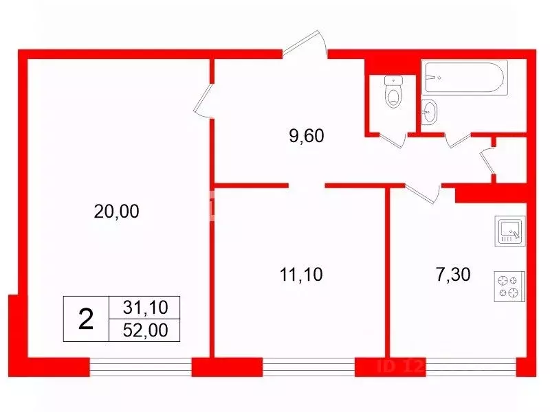 2-к кв. Санкт-Петербург ул. Доблести, 18К1 (52.0 м) - Фото 2