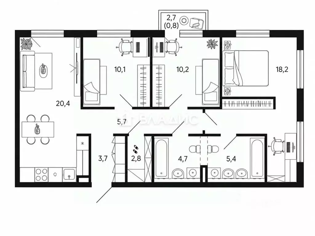 3-к кв. Москва наб. Марка Шагала, 11к2 (82.1 м) - Фото 2