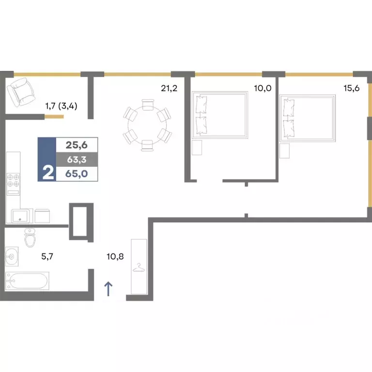 2-к кв. Крым, Симферопольский район, Мирновское с/пос, с. Белоглинка ... - Фото 1