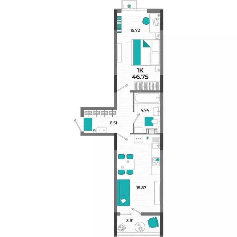 1-к кв. Крым, Евпатория  (46.75 м) - Фото 1
