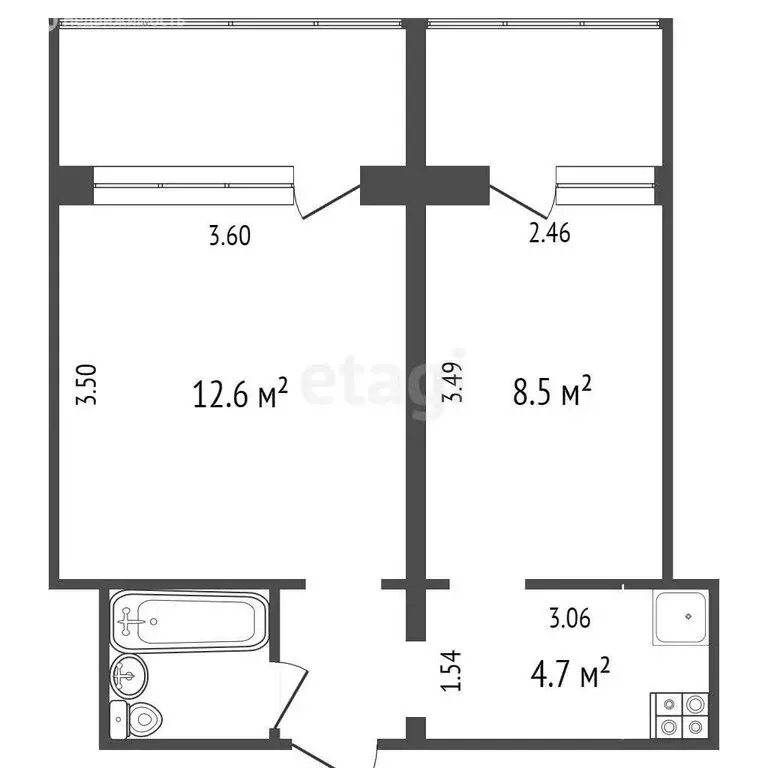 2-комнатная квартира: Тюмень, улица Бабарынка, 16Б (35 м) - Фото 1
