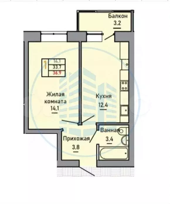 1-к. квартира, 33 м, 2/4 эт. - Фото 0