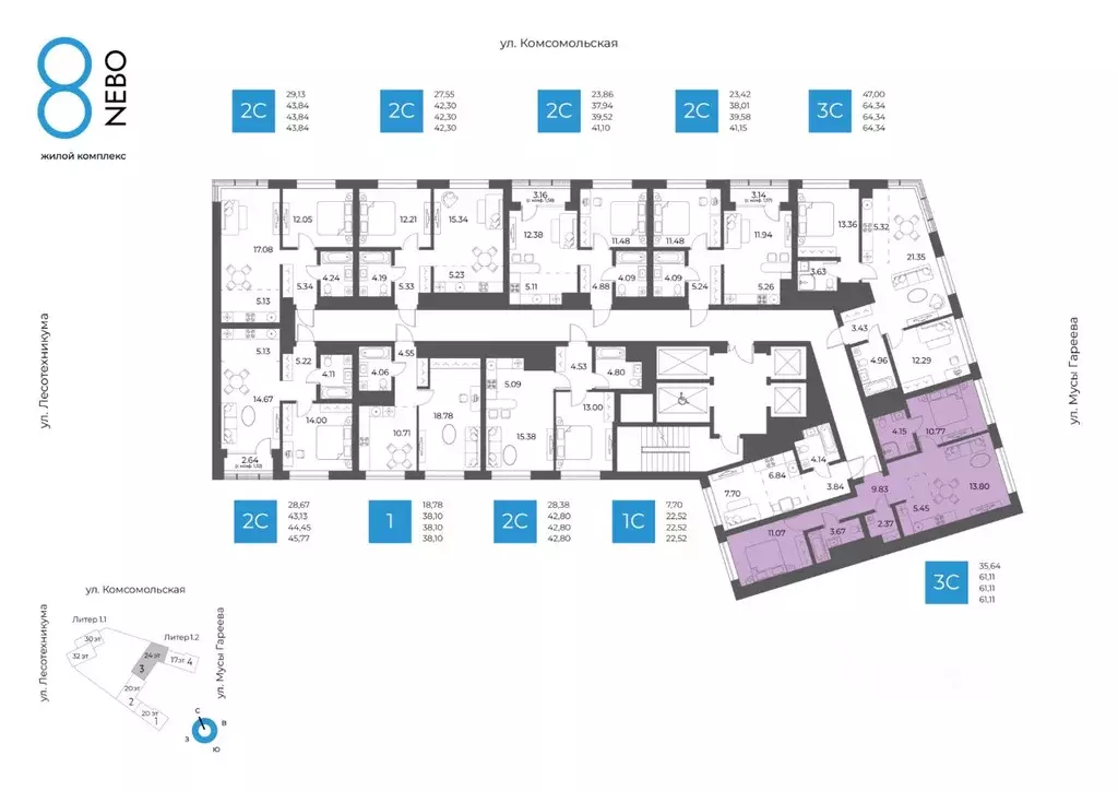 3-к кв. Башкортостан, Уфа Глумилино-1 мкр, 8-е Небо жилой комплекс ... - Фото 2