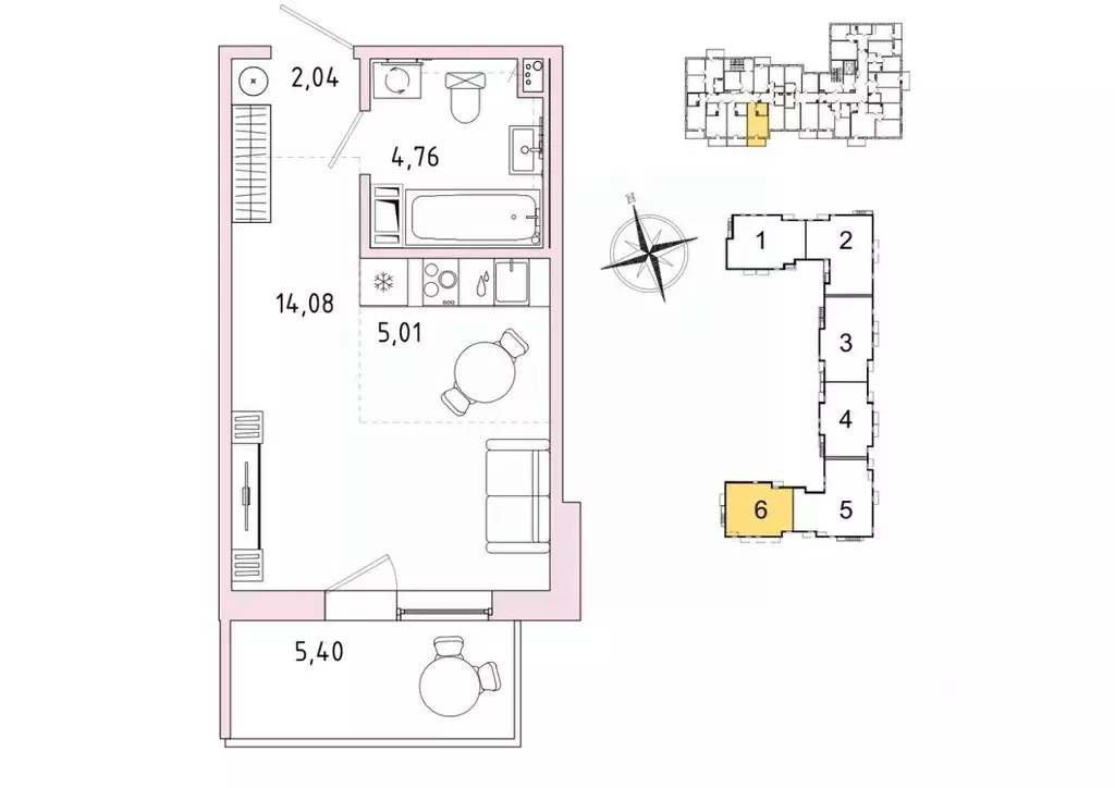 Квартира, студия, 27.51 м - Фото 1