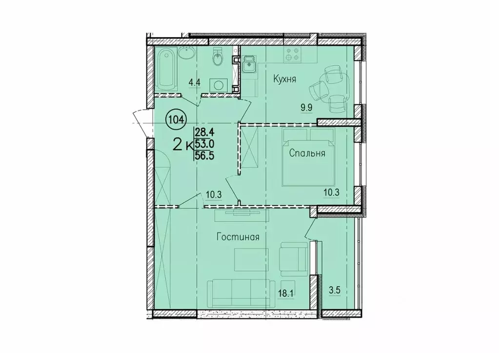 2-к кв. Саратовская область, Энгельс Энгельс-9 мкр,  (56.5 м) - Фото 0