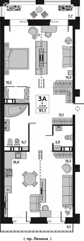 Квартира-студия: Волгоград, Бакинская улица, 6 (97.67 м) - Фото 1