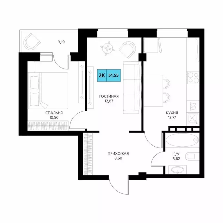 2-комнатная квартира: Республика Дагестан, Дербент (51.55 м) - Фото 1