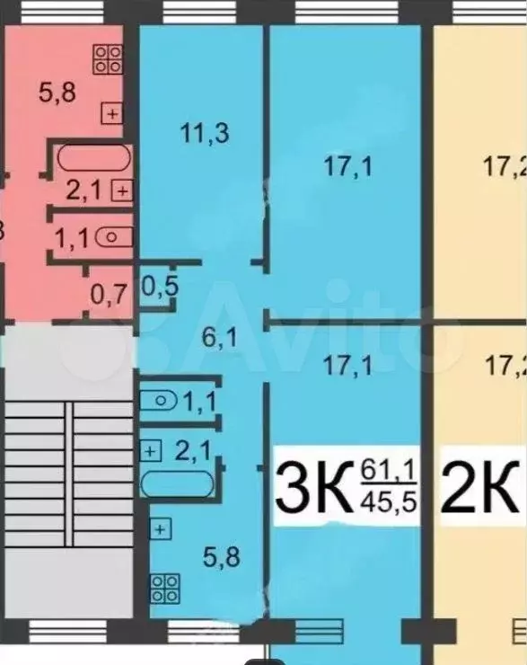 3-к. квартира, 62 м, 3/5 эт. - Фото 0