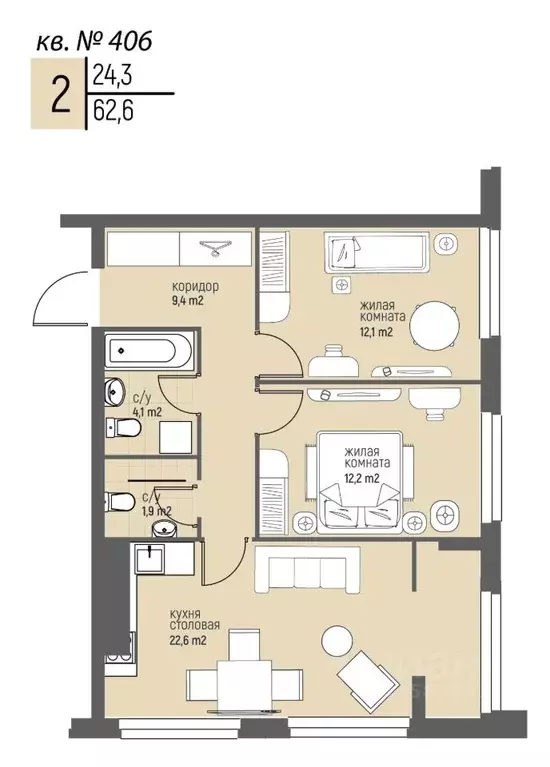 2-к кв. Нижегородская область, Нижний Новгород Спортивный мкр, ... - Фото 1