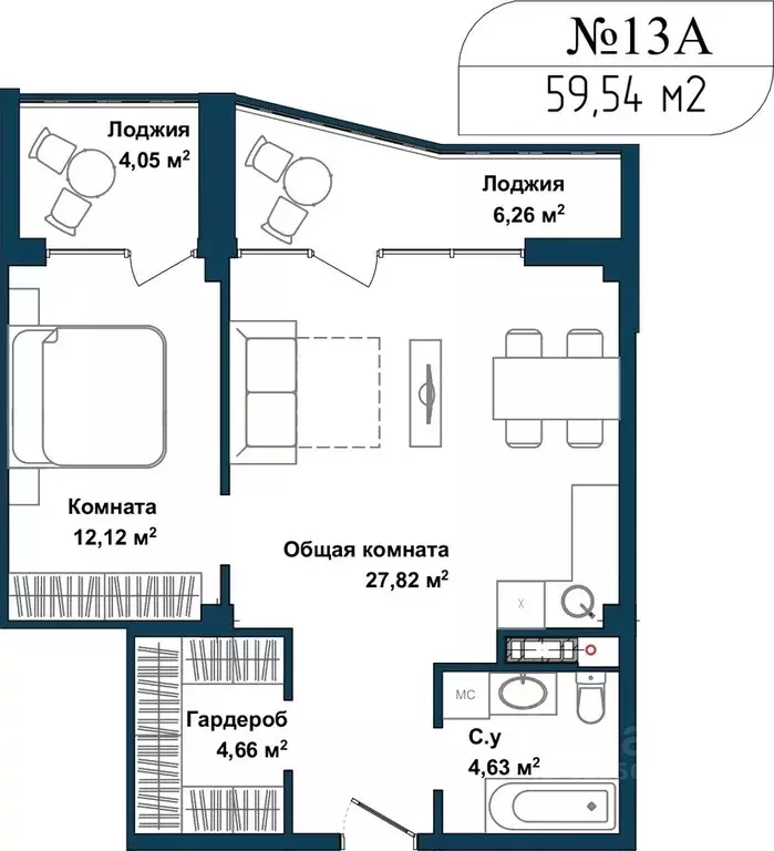 2-к кв. Севастополь ул. Летчиков, 10 (59.0 м) - Фото 0