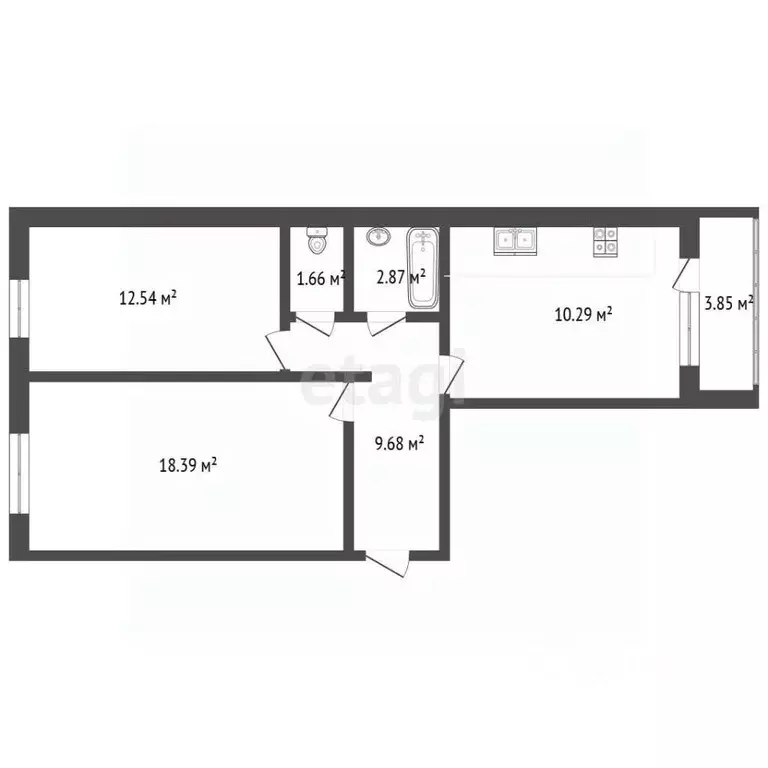 2-к кв. Башкортостан, Стерлитамак ул. Артема, 116б (55.5 м) - Фото 2