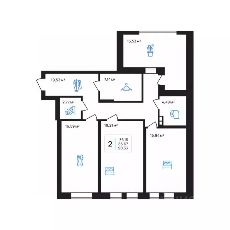 2-к кв. Липецкая область, Липецк Авторский жилрайон,  (90.33 м) - Фото 0