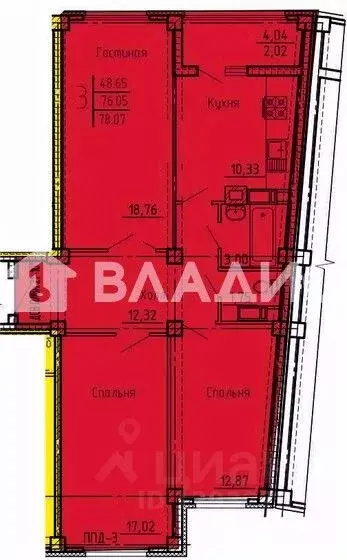 3-к кв. Пензенская область, Пенза ул. Генерала Глазунова, 6 (76.3 м) - Фото 2