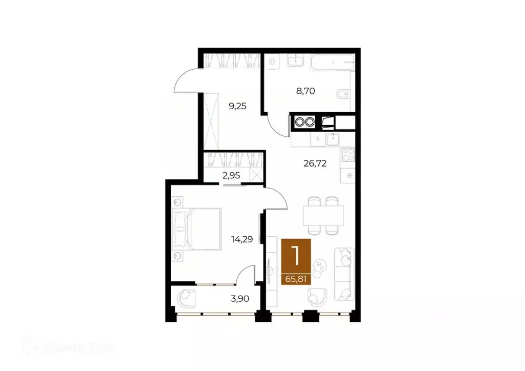 1-к кв. Рязанская область, Рязань Медный жилой комплекс (65.81 м) - Фото 2