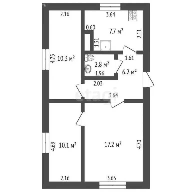 3-комнатная квартира: Ишим, улица Красина, 20 (54 м) - Фото 0
