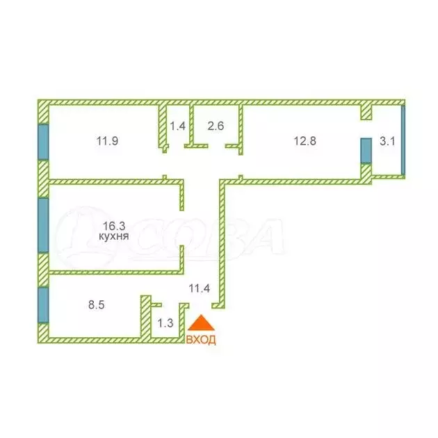 3-комнатная квартира: Тюмень, улица Мебельщиков, 2 (66.2 м) - Фото 2