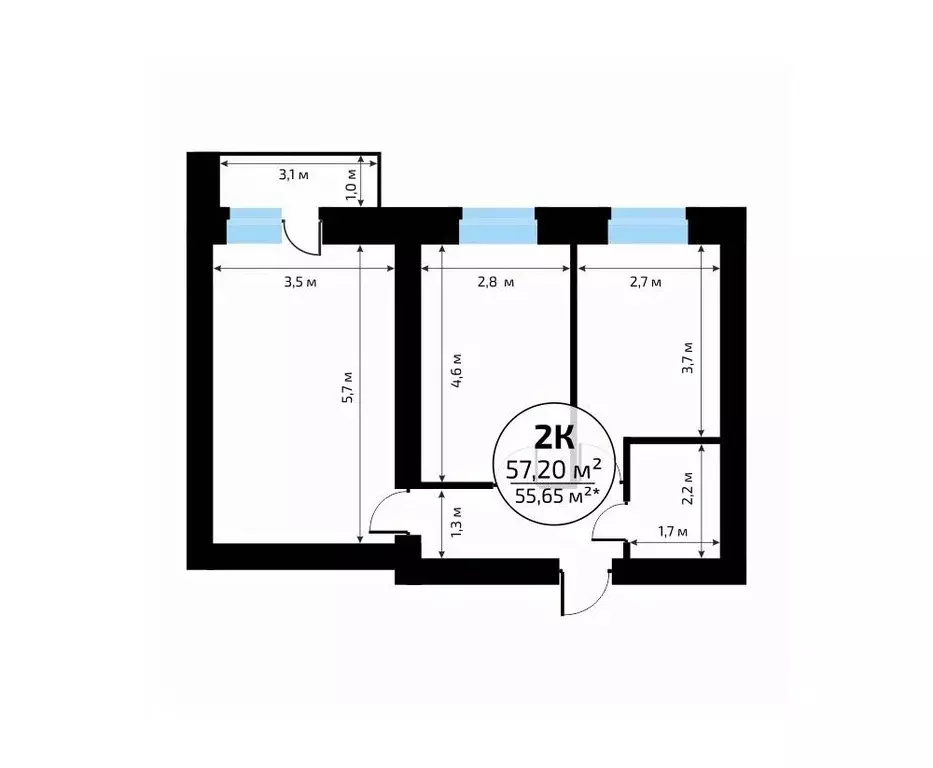 2-к кв. Самарская область, Самара пос. Мехзавод, 1-й кв-л, 50 (57.2 м) - Фото 2