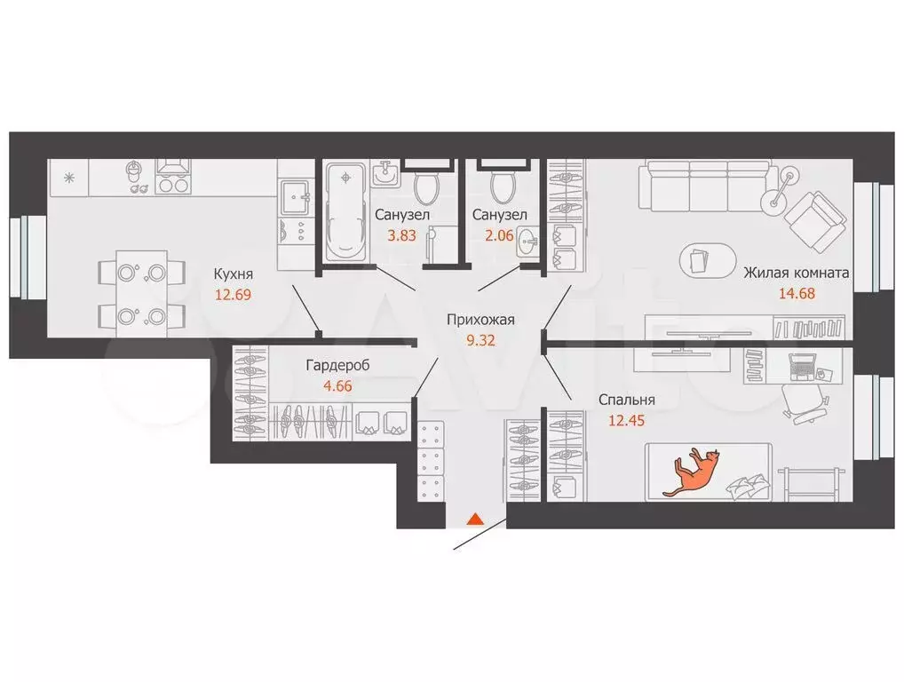 2-к. квартира, 60 м, 3/8 эт. - Фото 0