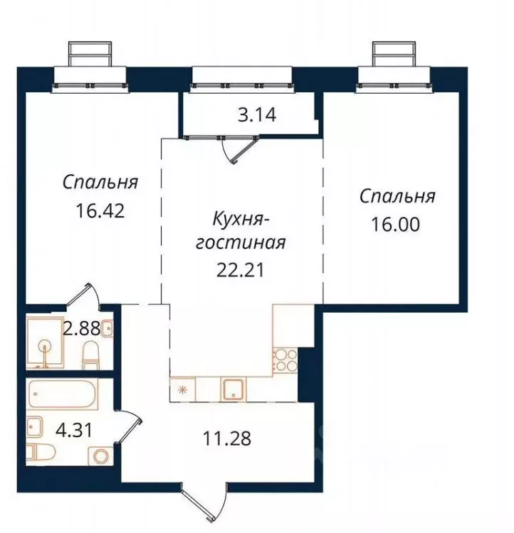 2-к кв. Иркутская область, Иркутск ул. Юрия Левитанского, 12 (77.0 м) - Фото 0