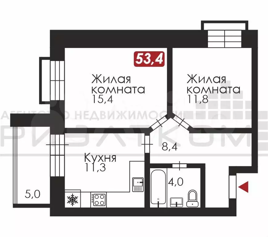 2-к. квартира, 53 м, 4/10 эт. - Фото 0