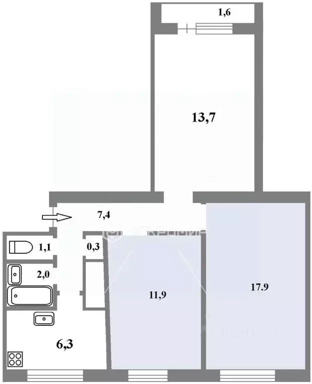 Комната Санкт-Петербург просп. Культуры, 29К7 (29.8 м) - Фото 2