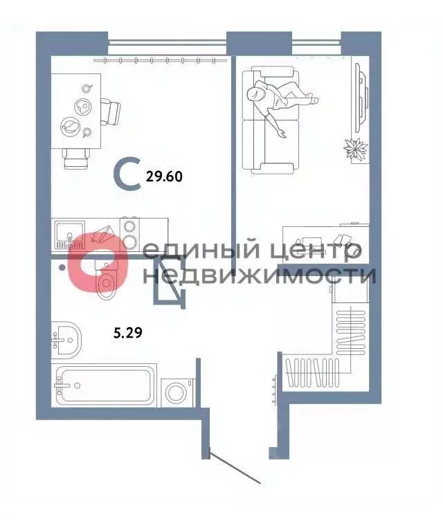 Студия Тюменская область, Тюмень ул. Газовиков, 73к4 (29.7 м) - Фото 0