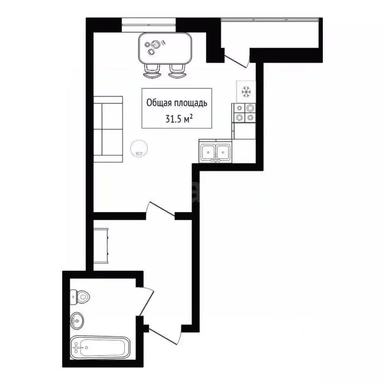 Студия Новосибирская область, Бердск ул. Карла Маркса, 1/1 (31.5 м) - Фото 2
