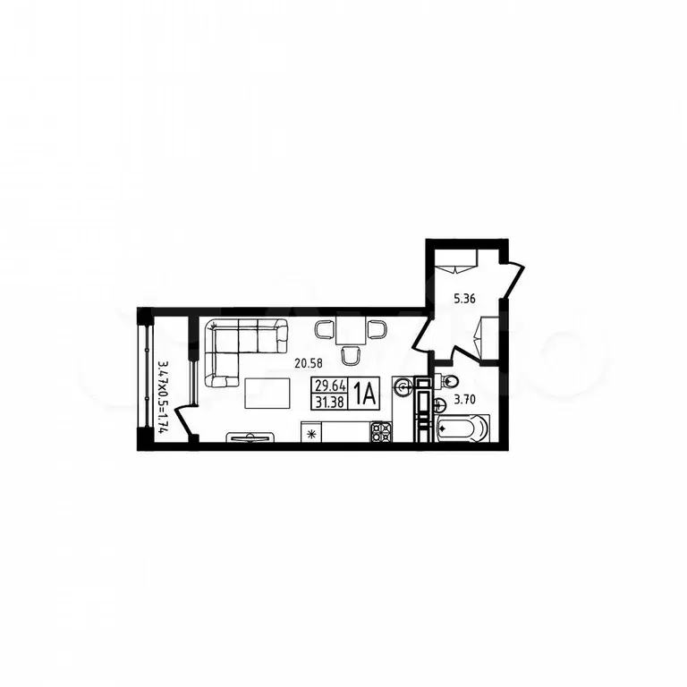 Квартира-студия, 31,4 м, 1/10 эт. - Фото 0