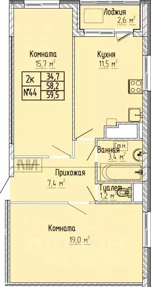 2-к кв. Тверская область, Тверь Атлант жилой комплекс (59.5 м) - Фото 0