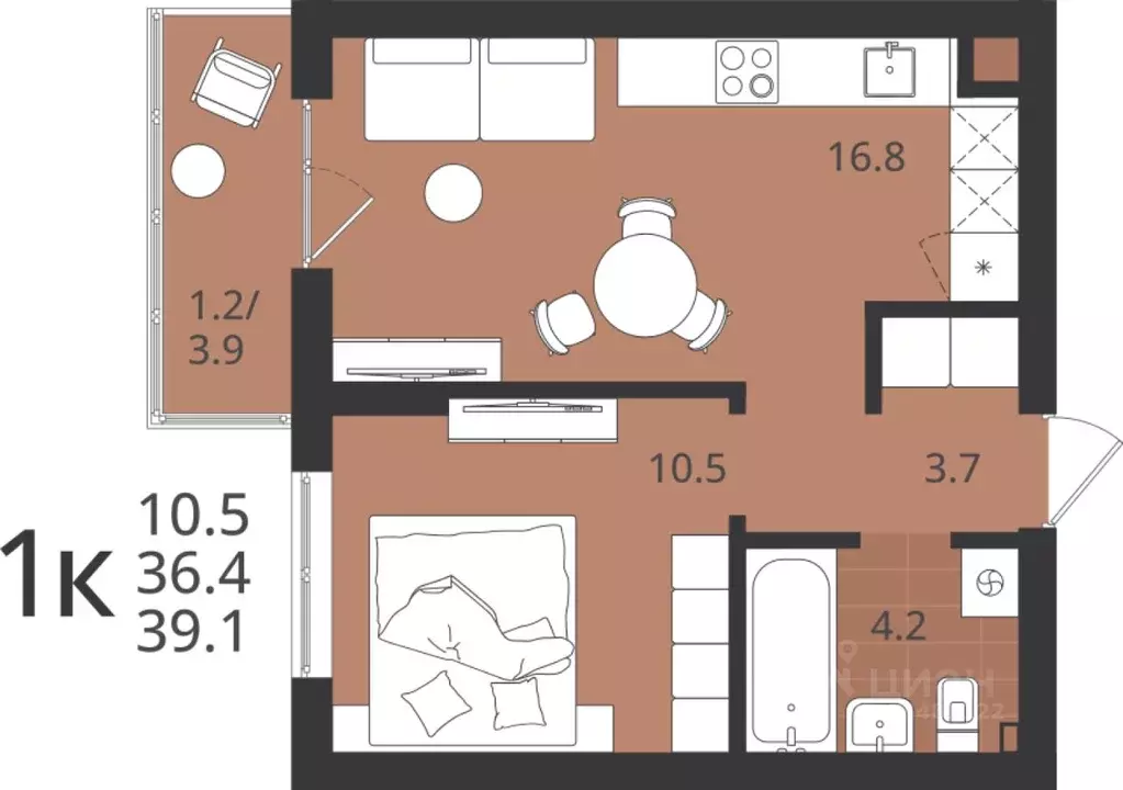 1-к кв. Калининградская область, Калининград Мичуринец-1 СТ, Луччи ... - Фото 0
