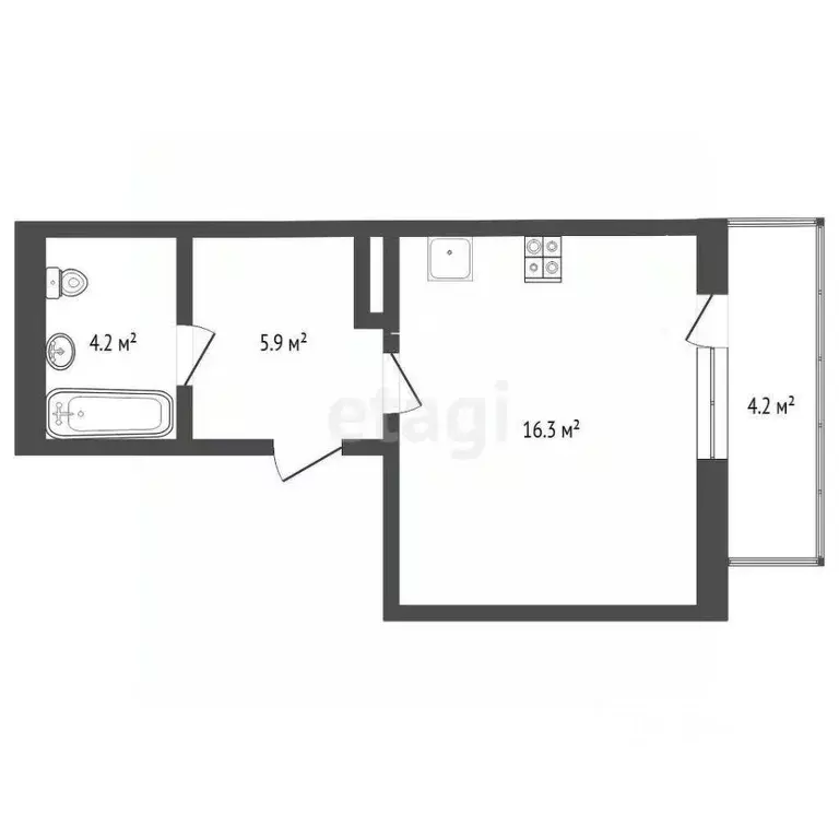 Студия Тюменская область, Тюмень ул. Фармана Салманова, 6 (30.4 м) - Фото 2