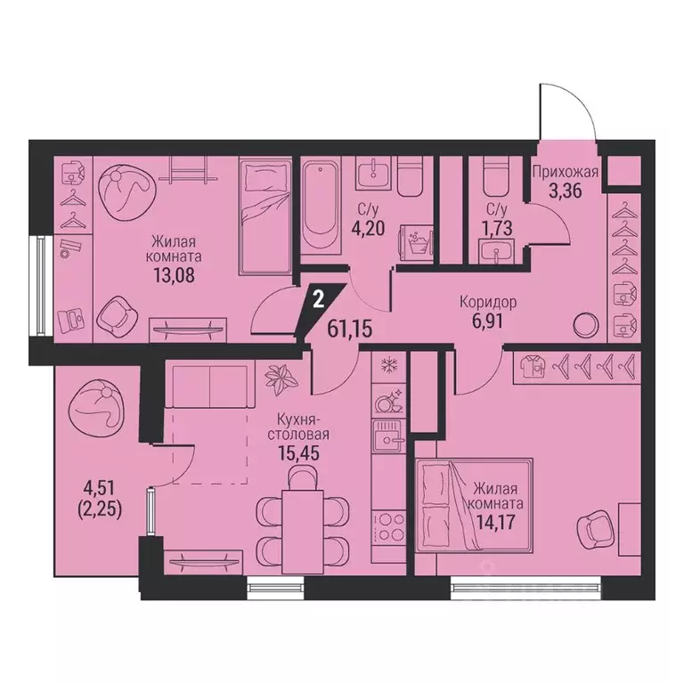 2-к кв. Свердловская область, Екатеринбург просп. Космонавтов, 100 ... - Фото 1