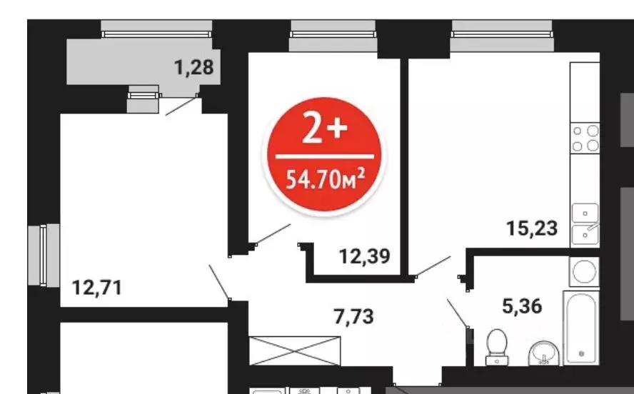 3-к кв. Башкортостан, Уфа ул. Даяна Мурзина, 9/1 (53.8 м) - Фото 2