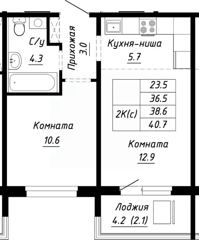 2-к кв. Алтайский край, Барнаул ул. Им. Анатолия Мельникова, 1 (38.6 ... - Фото 0