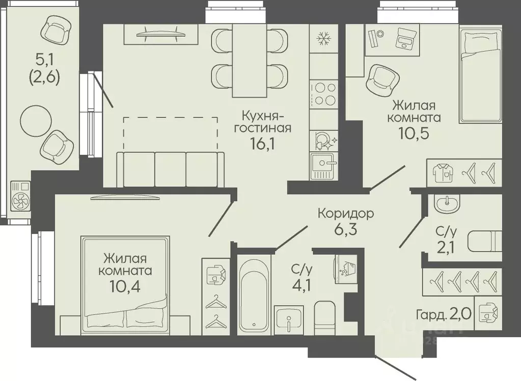 2-к кв. Волгоградская область, Волгоград Трехгорная ул., 27 (54.1 м) - Фото 1