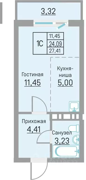 Студия Пермский край, д. Кондратово ул. Водопроводная, 6/4 (27.41 м) - Фото 0