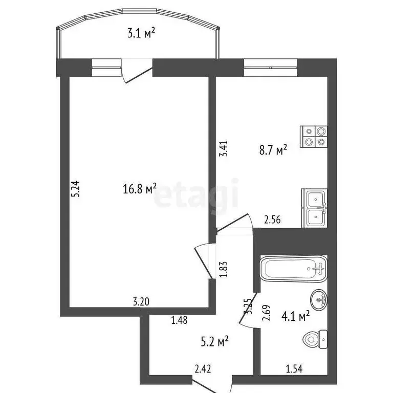 1-комнатная квартира: Тюмень, улица Тамары Сатюковой, 18 (34.2 м) - Фото 1