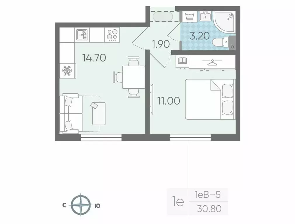 1-комнатная квартира: Ковалёво, улица Александра Разгонина, 2к1 (30.8 ... - Фото 1