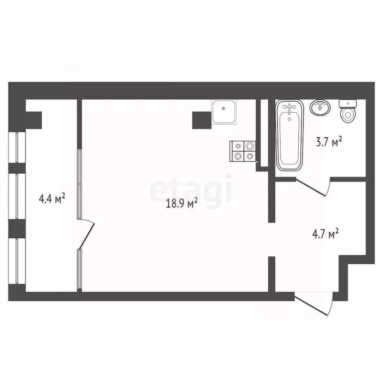 Студия Тюменская область, Тюмень ул. Чернышевского, 2Бк11 (31.7 м) - Фото 2