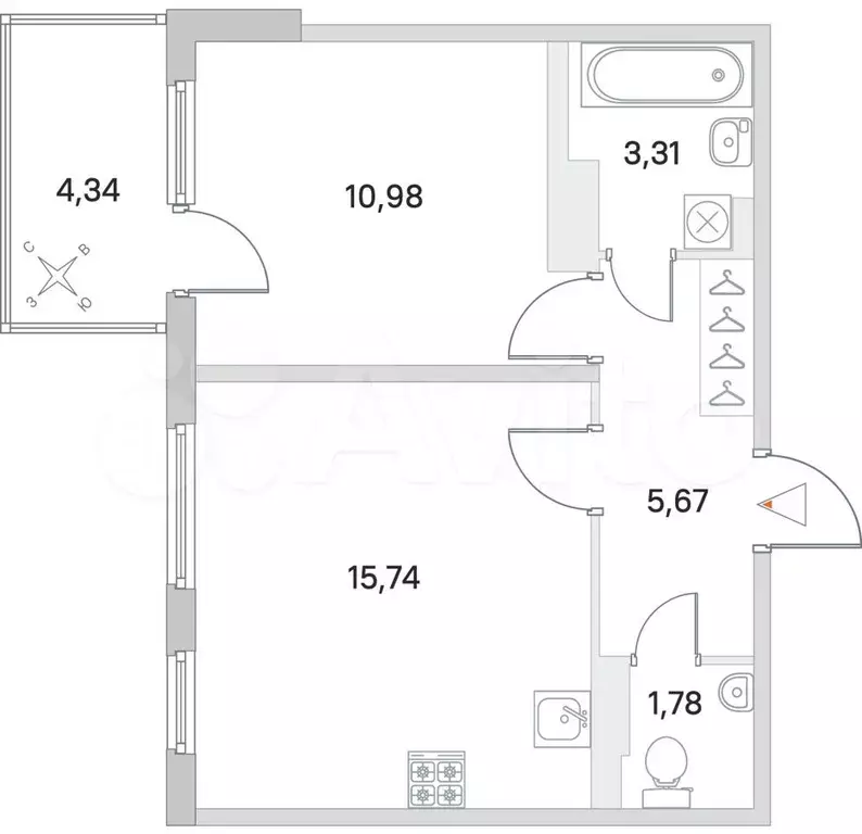 1-к. квартира, 39,1 м, 2/4 эт. - Фото 0